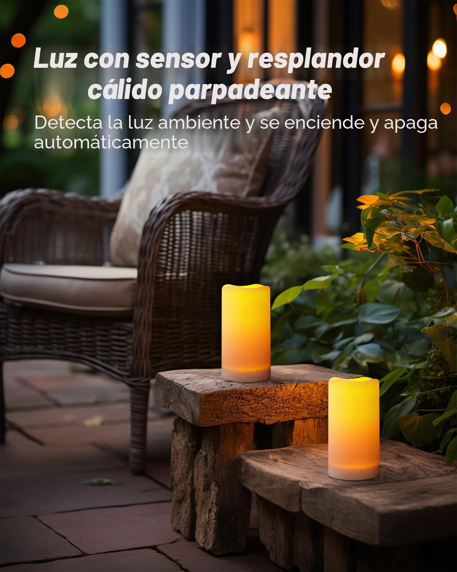 Homemory Velas solares para exteriores, impermeables, del atardecer al amanecer, velas recargables, velas solares para exteriores, linternas, solo sensor, juego de 3