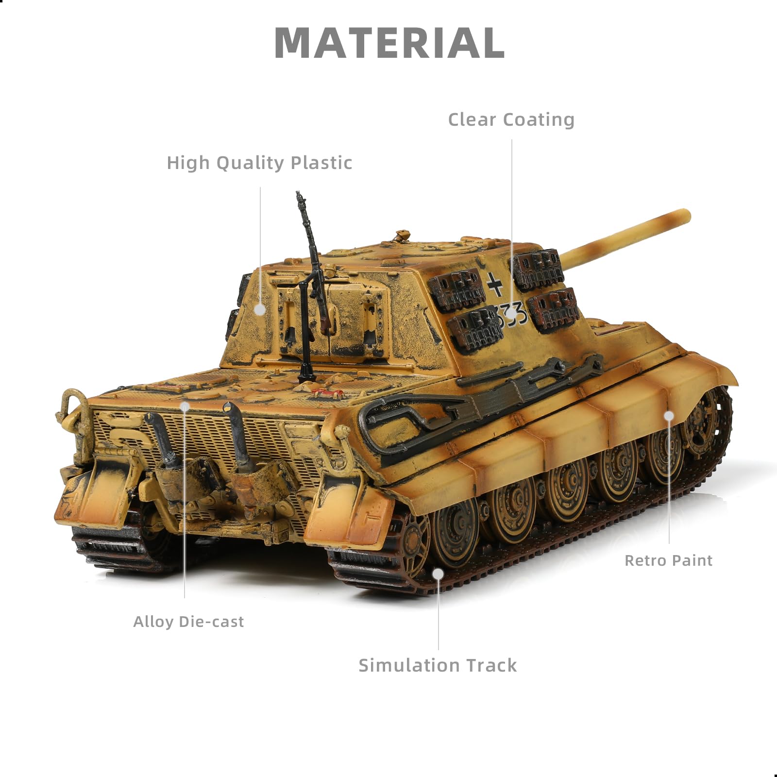 NUOTIE Model czołgu wojskowego w skali 1/72 wykończony stop metalu odlewany ciśnieniowo z plastikowym czołgiem model wojna światowa Ⅱ pojazd wojskowy czołg mini 1945 model Jagdtiger kolekcja prezentów