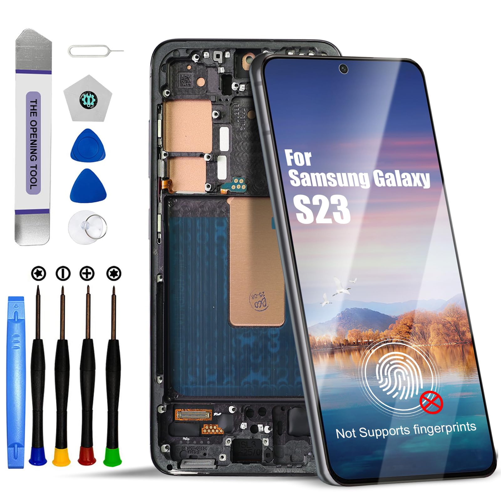 DTD Schermo per Samsung Galaxy S23 5G LCD SM-S911B, SM-S911B/DS Schermo Touch di Ricambio con Strumenti (Nero con Cornice, Senza riconoscimento delle Impronte digitali)
