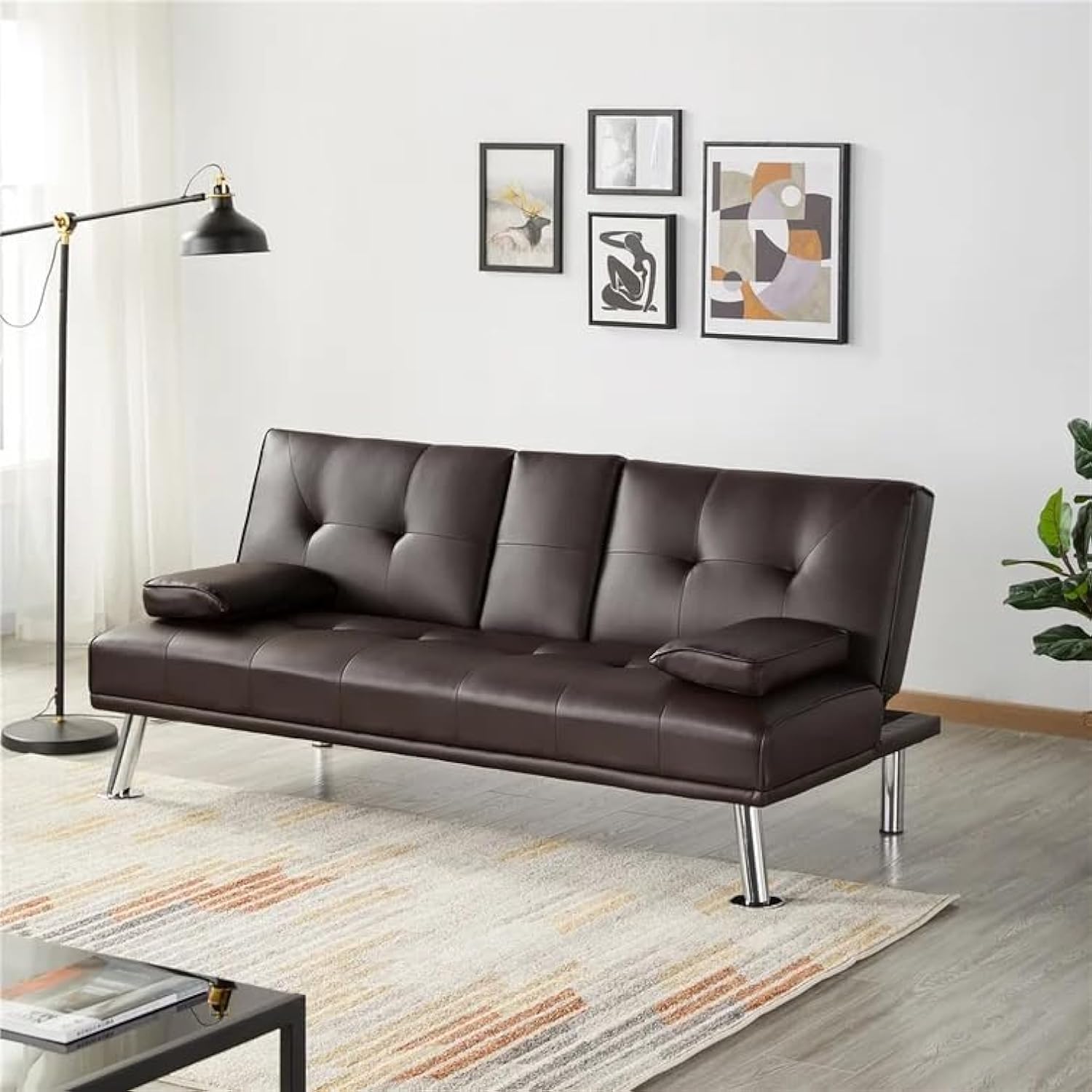 Modern Design SOFA CUM BED MH1038Brown OR 3 Seater Sofa with Cup