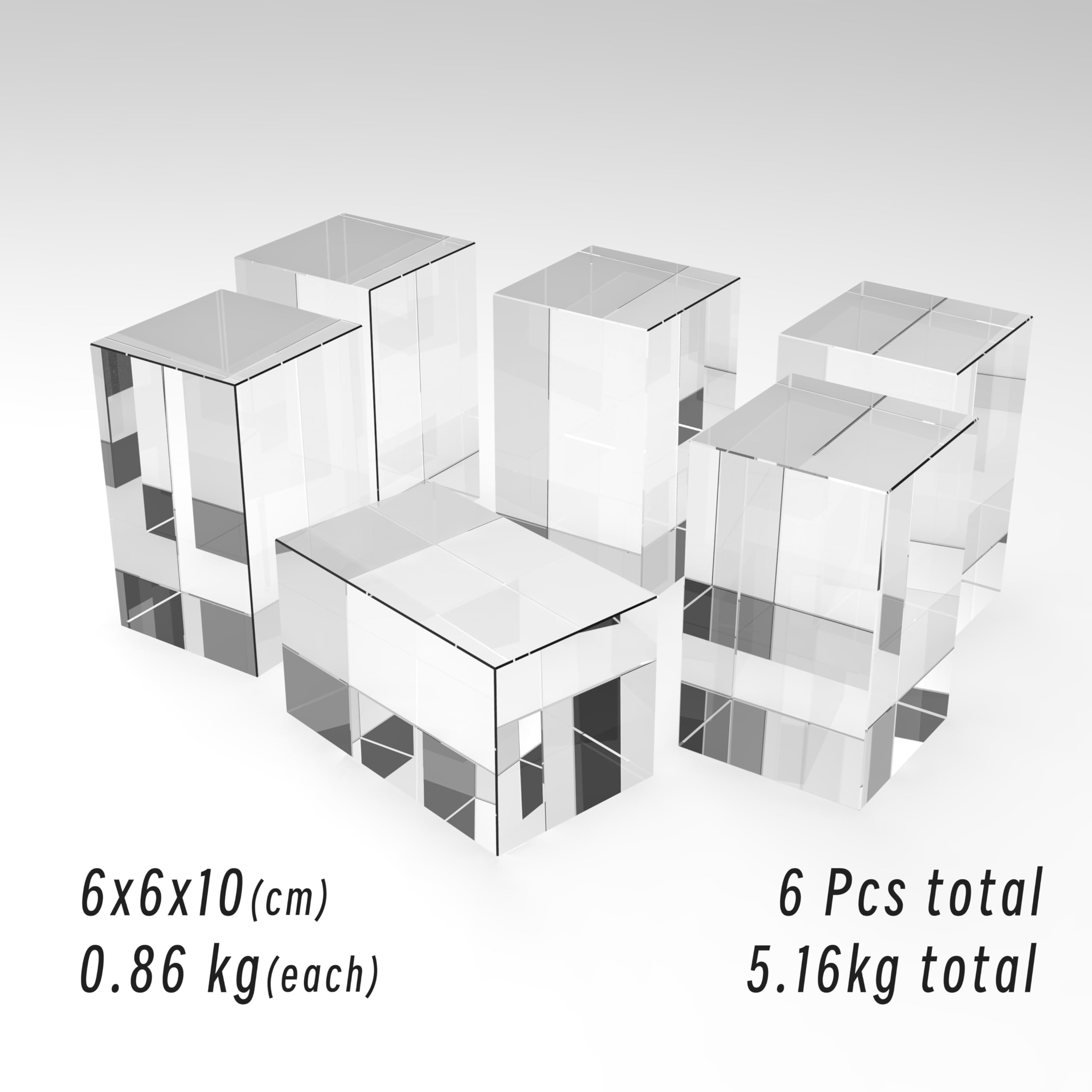 K9 Kristallglasblock blanko 6 Packungen, 60 x 60 x 100 mm, speziell für 3D-Lasergravur für Heimwerker und Geschenke, transparenter Glasstein