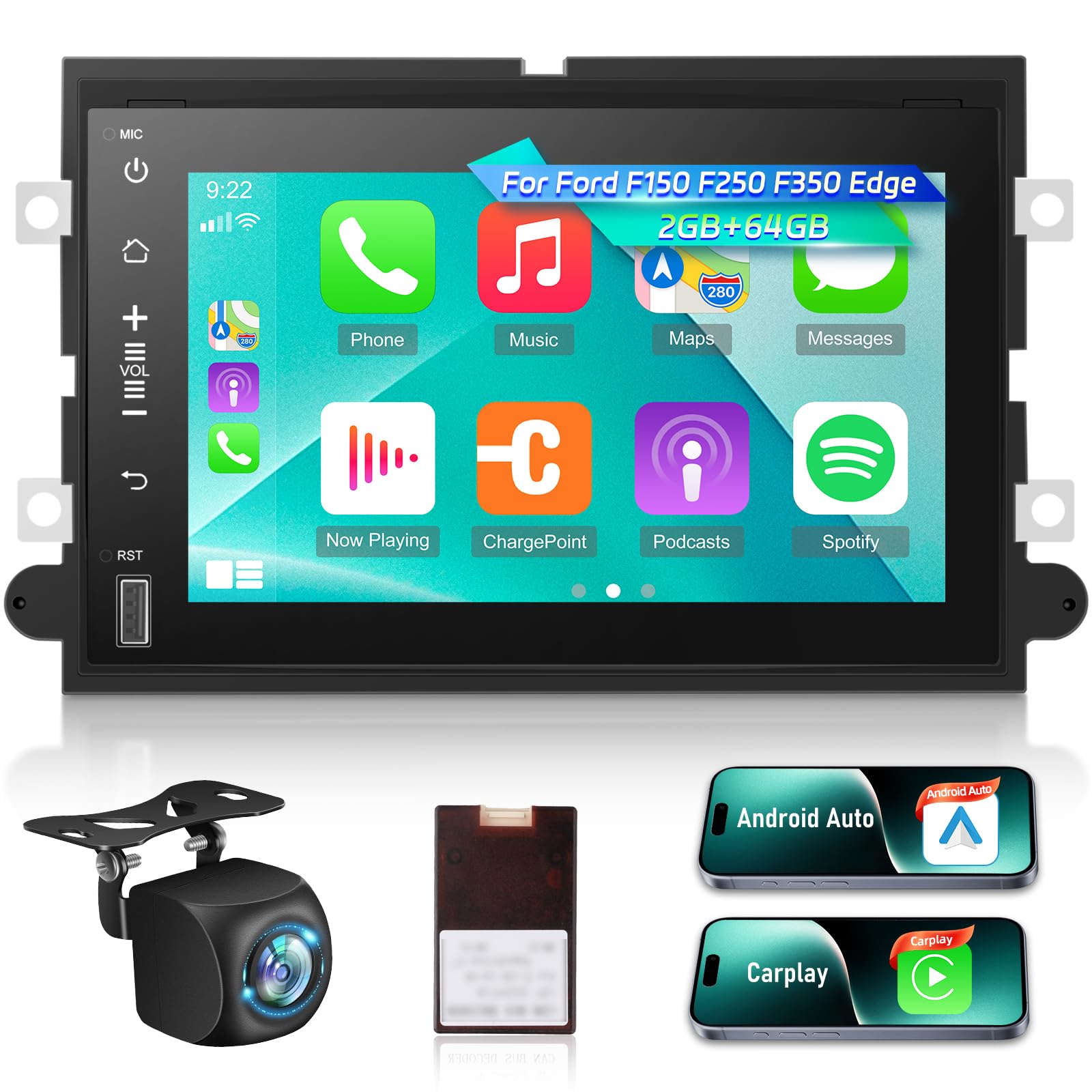 Photo 1 of [2G+64G] Radio for Ford F150 F250 F350 Edge, Android 7 inch Touch Screen Ford F150 Car Stereo, Wireless Carplay/Android Auto/EQ Audio/1080P/SWC/Bluetooth