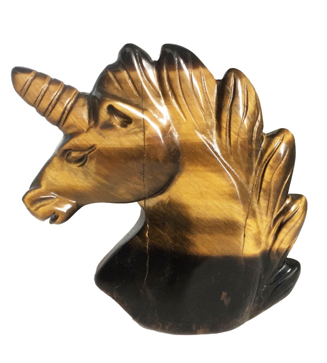 2" Natural Yellow Tiger Eye Crystal Unicorn Handcraft Skull Figurine Carving Sculptures Gemstone Healing (Yellow Tiger Eye)