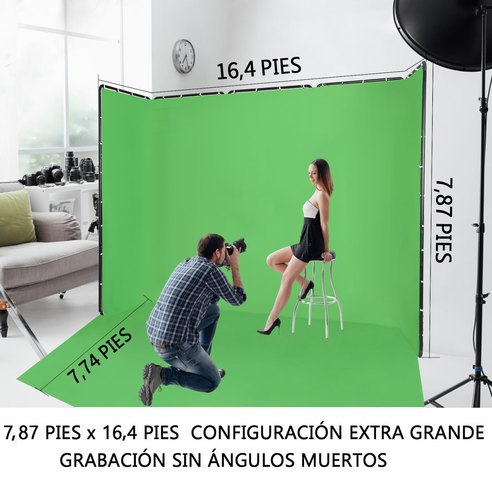 2,4 x 5 m, Profesional, portátil, Gran Fondo Chromakey Verde con Marco, Sistema de Soporte para fotografía de Estudio de vídeo, transmisión en Directo, Fiestas, escenarios