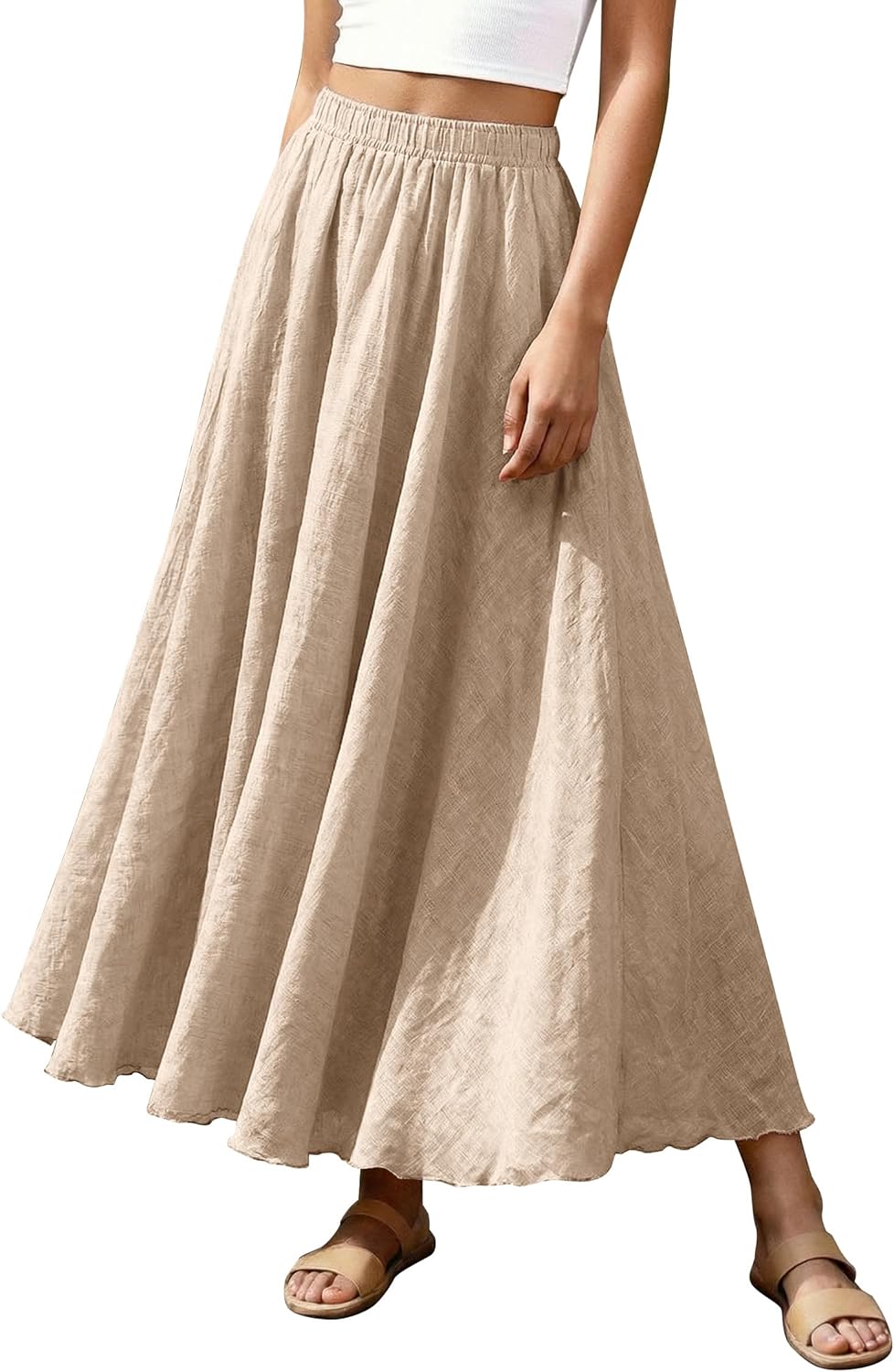 Ezcosplay Women Bohemian Beach A-Line Dress Double Layer Elastic Waist Long Maxi Skirt