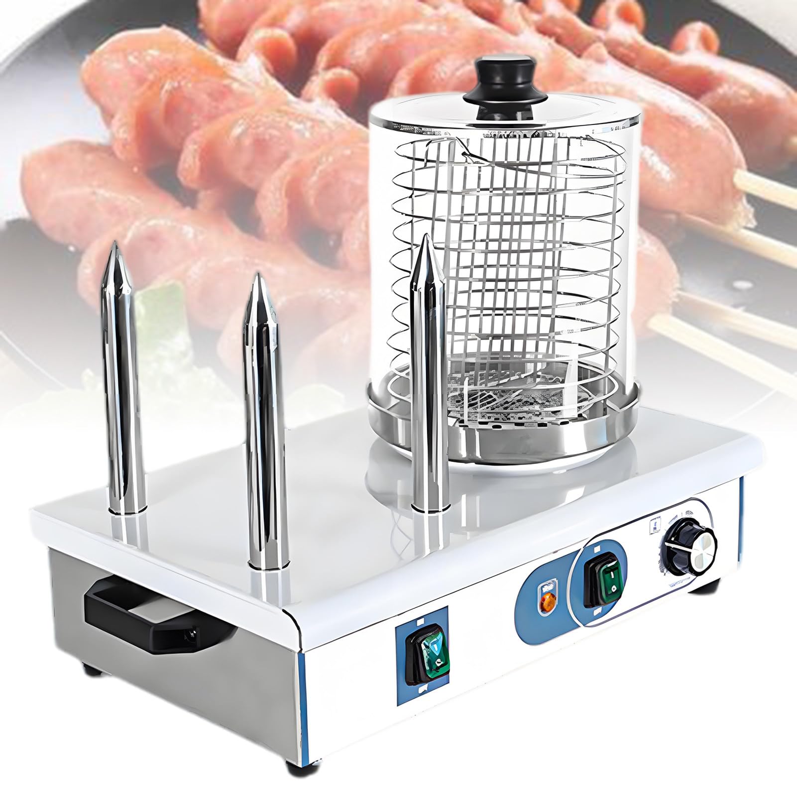 Parowar do hot dogów, grill do kiełbasek, elektryczny podgrzewacz do bułek – nablatowe urządzenie gastronomiczne z regulacją temperatury i 3/4 prętami grzewczymi 3Stick
