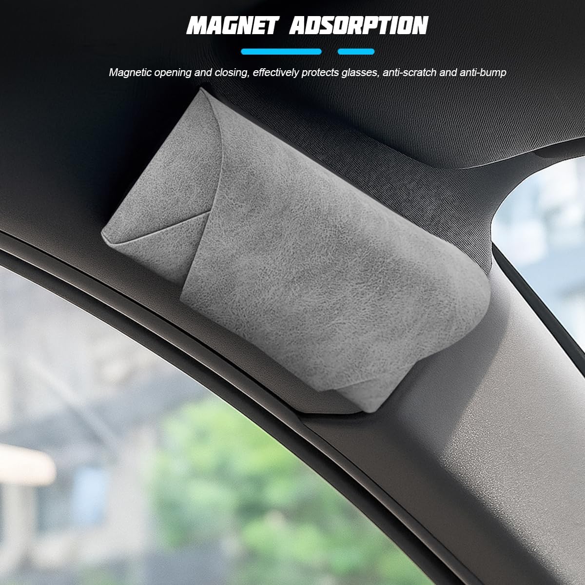 HZEL Sunglasses Holder for Car, Leather Vehicle Roof Eyeglasses Storage Case, Auto Sunglasses Protective Organizer Box image 4
