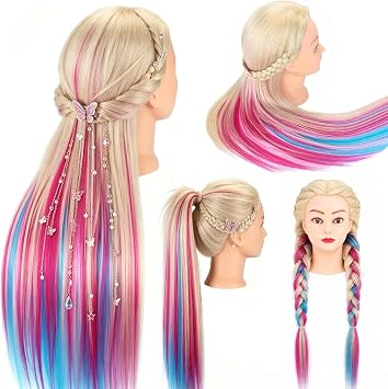 TopDirect Hairdressing Dolls Head for Hair Styling,100% Synthetic, Rainbow