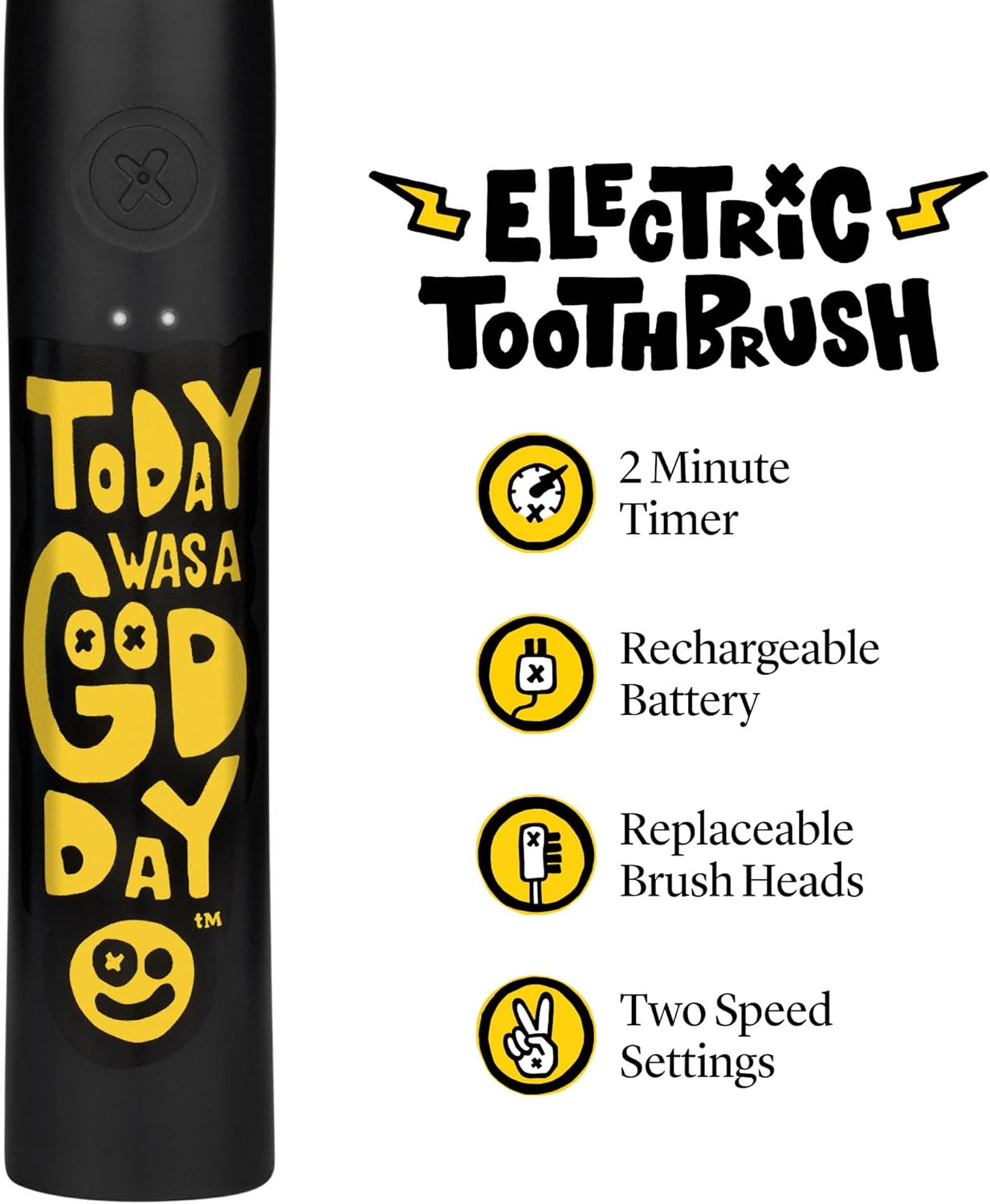 Made by Dentists Sonic X Electric Toothbrush – Rechargeable Kids Sonic Toothbrush, 8X Plaque Removal, 2 Speed Modes, 2-Minute Time, 6 Brush Heads Included, Tweens Ages 7+, Today was A Good Day Edition