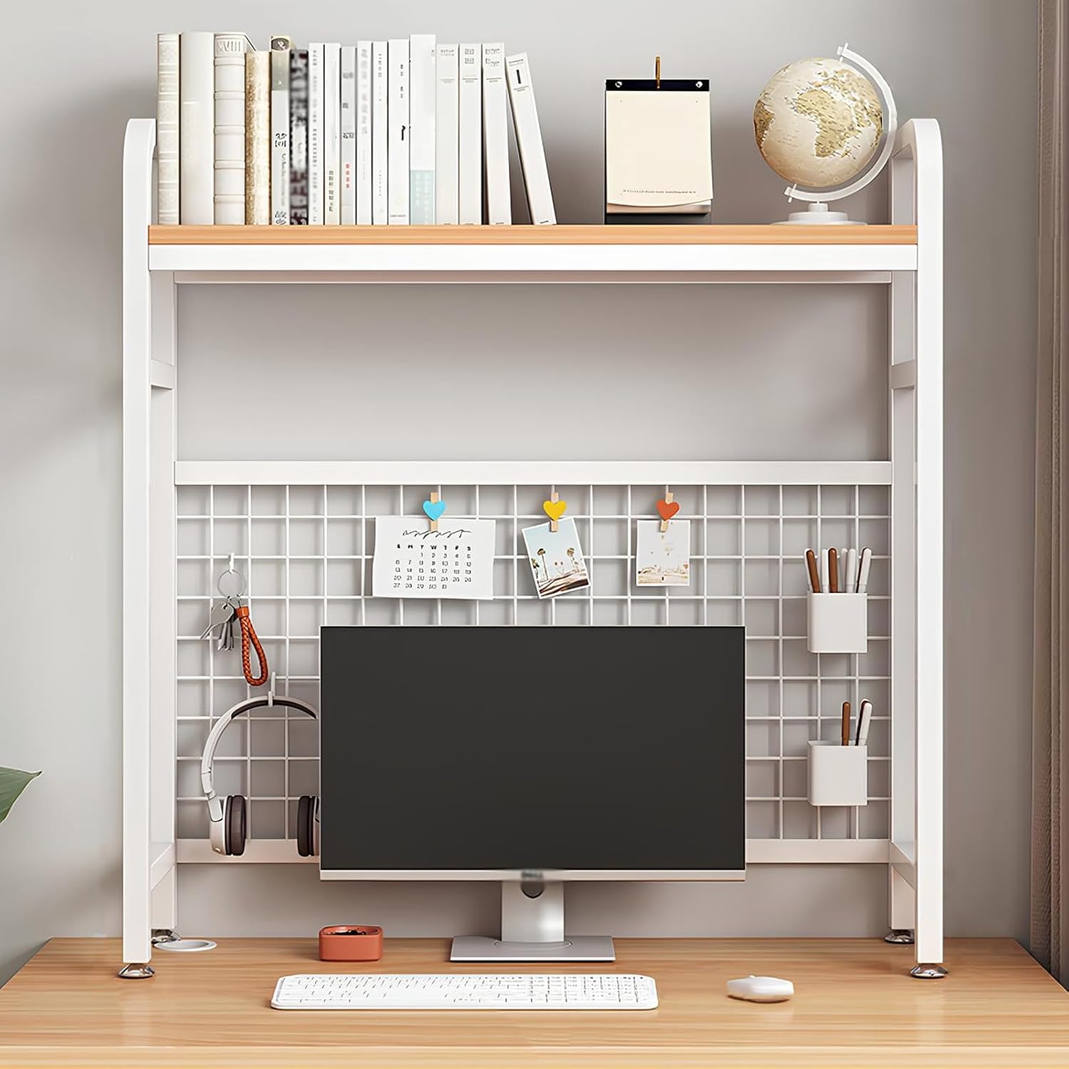 1/2-Layer Desktop Organizer, Iron Computer Desk Top Shelves, College Dorm Desk Hutch, Storage Shelves for Dorm Home Office,White,75 * 20 * 98cm,1 Layer