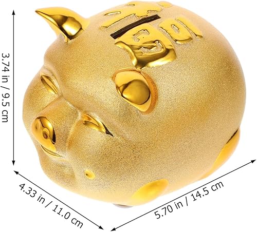 Miniatura 2 de HEALLILY Caja de almacenamiento de monedas de cerdo de resina dorada, hucha de cerdo de la fortuna, caja de almacenamiento de monedas, contenedor de