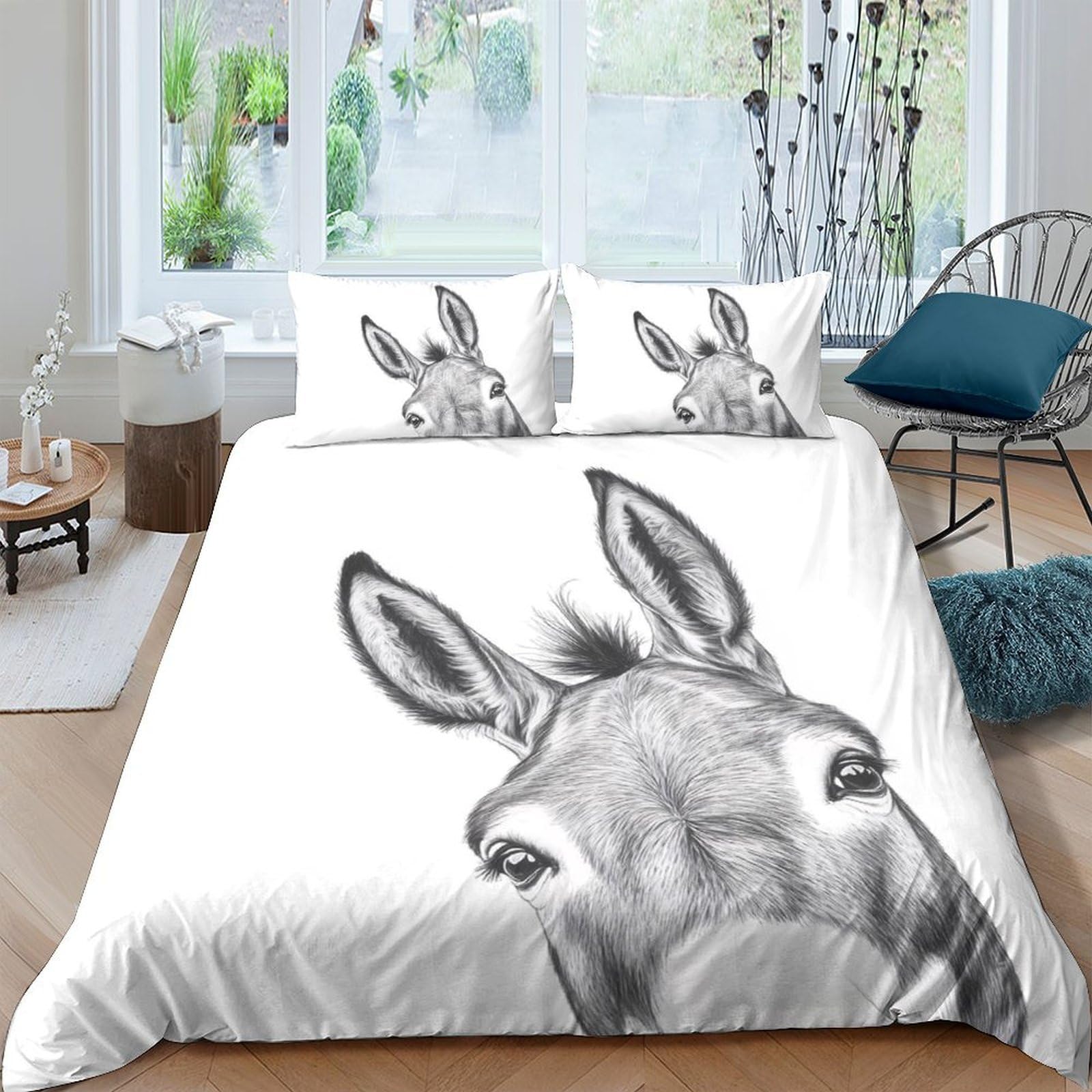 Ctjqhvkz Style-1 3D Printed Donkey Face Fitted Sheet Microfiber Soft Anti-Slip Animal Bed Cover For Bedroom Guest Room Dorm Decor Single（135X200cm）