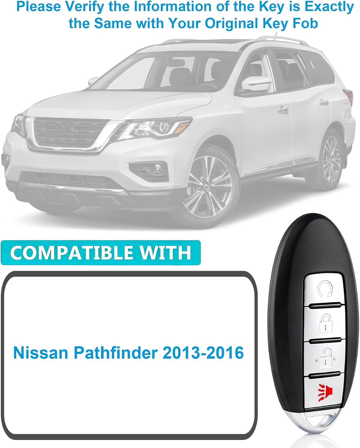 Smart Key Fob for Nissan Pathfinder 2013-2016, Alliskeys Proximity Remote Control Key Fob Compatible wtih Nissan Pathfinder 2013-2016 KR5S180144014 285E3-9PB4A S180144021