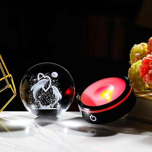 Miniatura 4 de YWHL Figuras de delfín 3D con bola de cristal con base de luz colorida, regalos de delfines para mujeres y hombres en cumpleaños, esfera