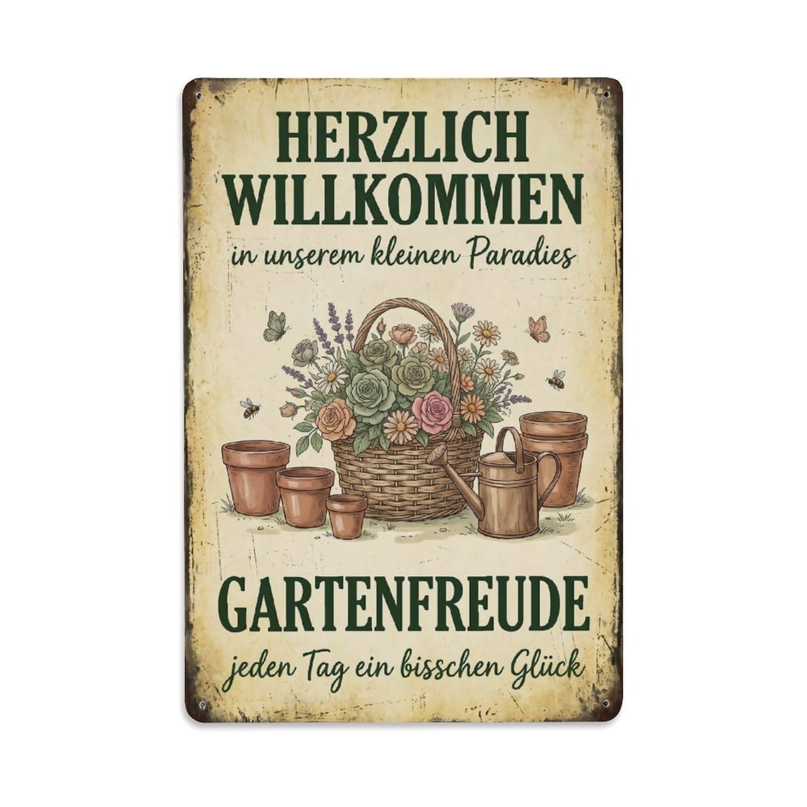 Vintage Funny Garden Welcome Paradise Rustic Gate Farmhouse Metal Tin Sign Plaque Wall Decor for Cafe, Club Bar, Office, Garden Metal Poster 8x12Inch
