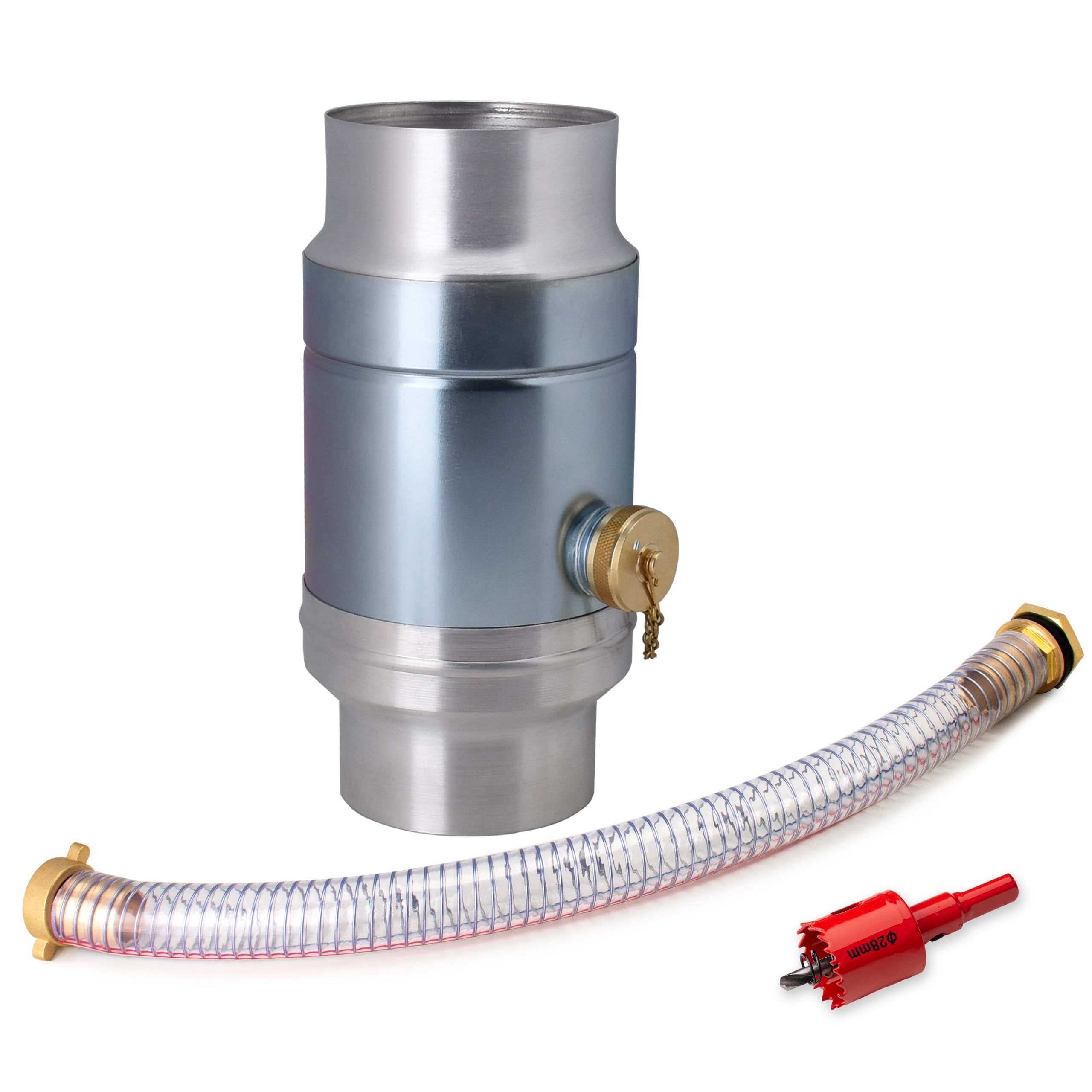 IGarden 100mm Regenwassersammler mit 45cm Schlauch- und Fassanschluss für das Fallrohr,Verzinktem Stahlblech + Aluminium Regensammler doppelwandigem Aufbau,Fallrohre DN100 Wassersammler für Regentonne