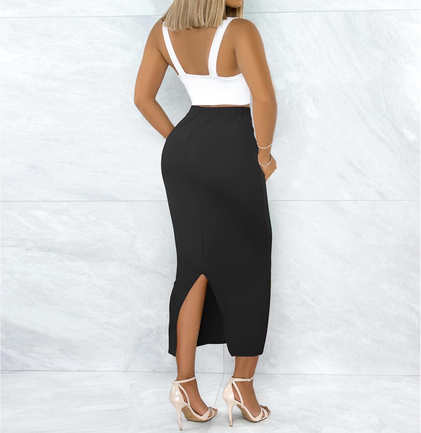 Sexy Maxi Skirt for Women, Stretch Thicken High Waist Floral Print Pencil Long Bodycon Skirts Back Split - Image 5