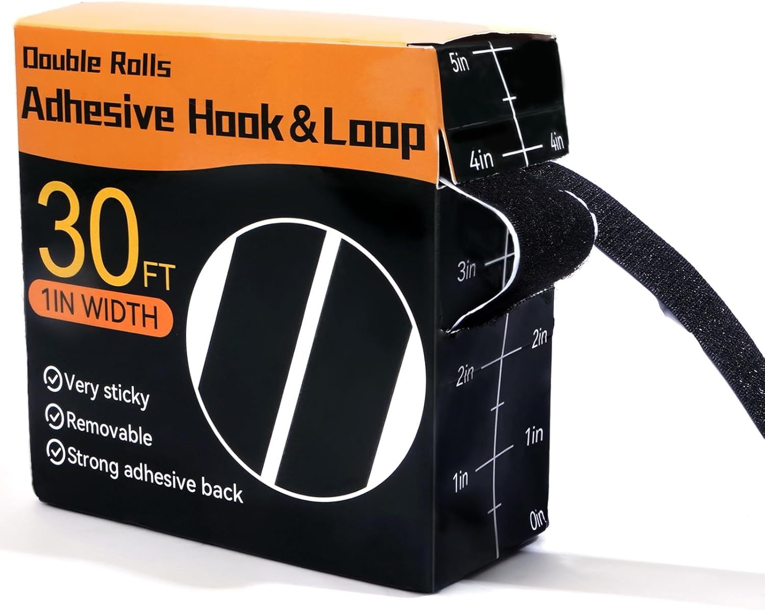 Hook and Loop Strips with Adhesive, Black Double Rolls of Heavy Duty Self Adhesive Tape with Backing for Home Office Crafting, Black, 30Ft x 1 Inch