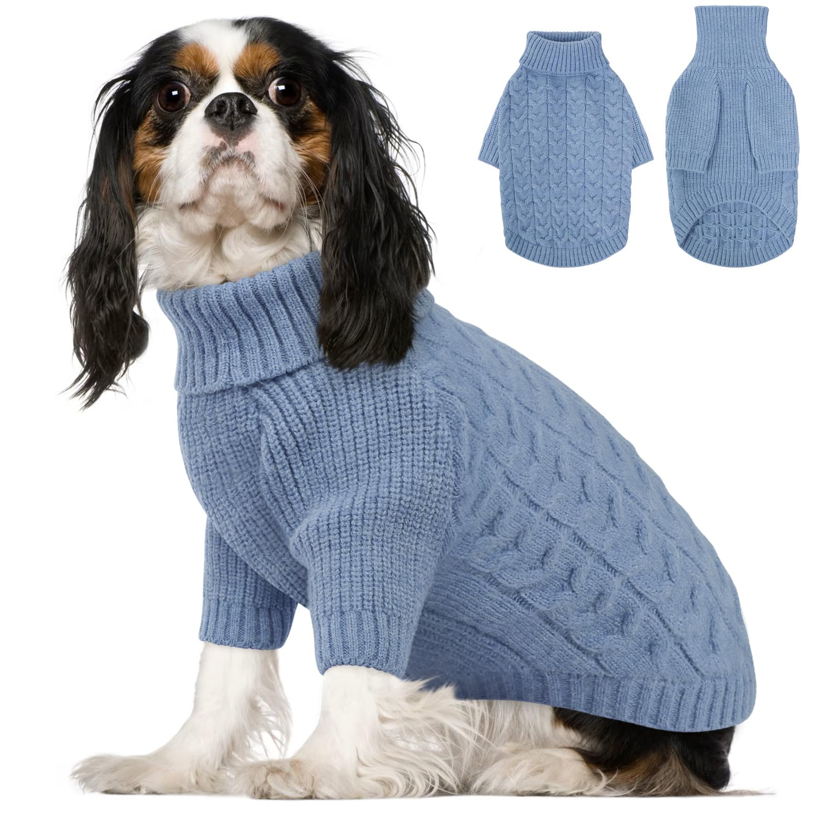 Queenmore Small Dog Sweater, Dog Christmas Sweater, Warm Soft Sweaters for Dogs Girl Boy, Knit Winter Coat for Small Medium Large Dog (Blue, S)