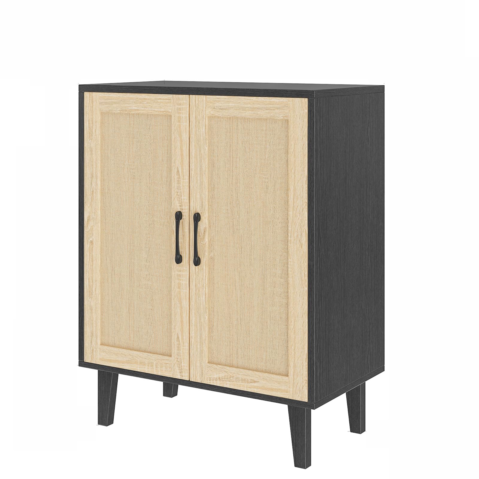 Panana Buffet Cabinet Sideboard with Rattan Decorated Doors Kitchen Storage Cupboard Accent Cabinet (Black)