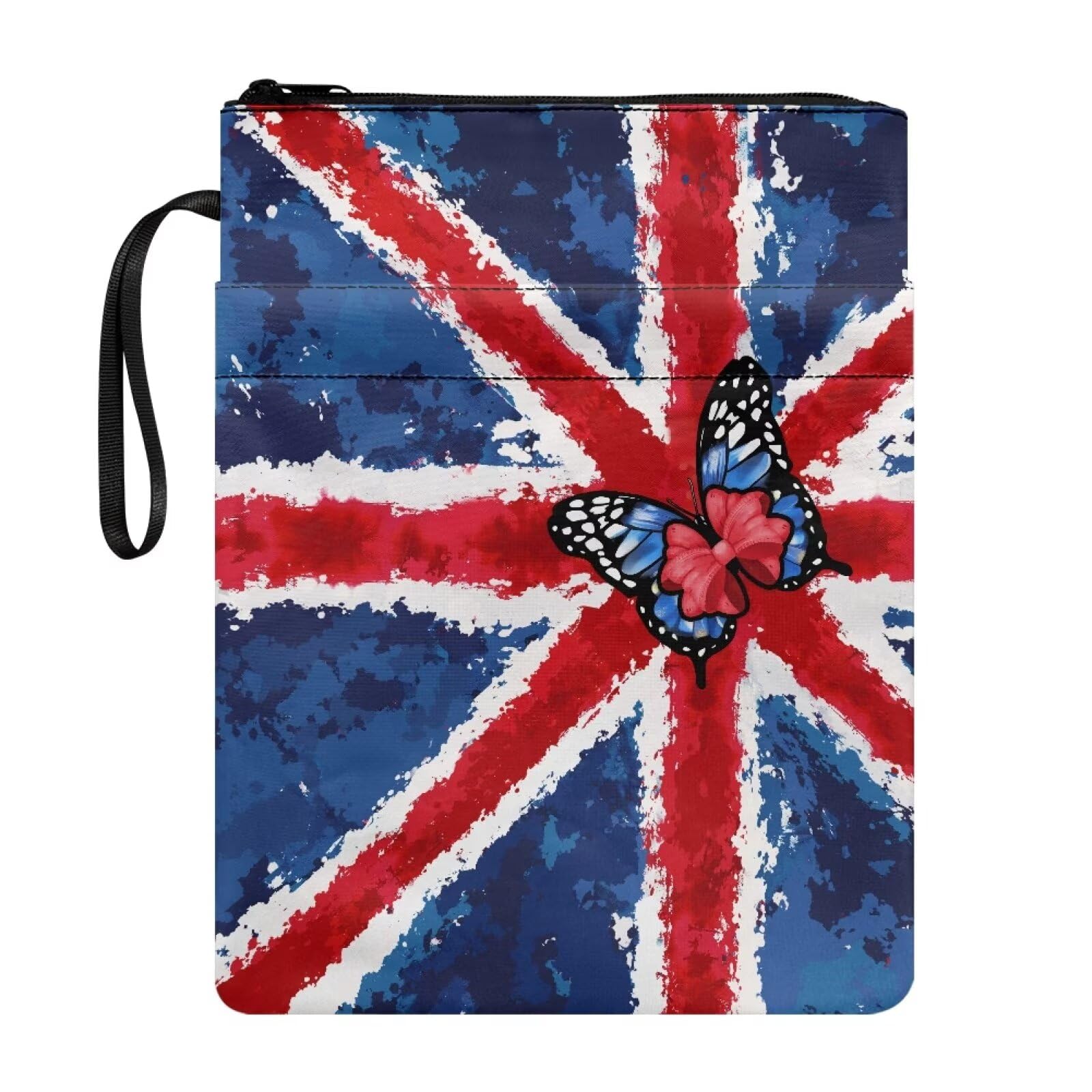 Wanyint Book Protector Book Sleeve Book Covers for Paperbacks Washable Fabric Book Sleeves with Zipper 11.4 x 8.7 Inch for Bookish, Union Jack Butterfly
