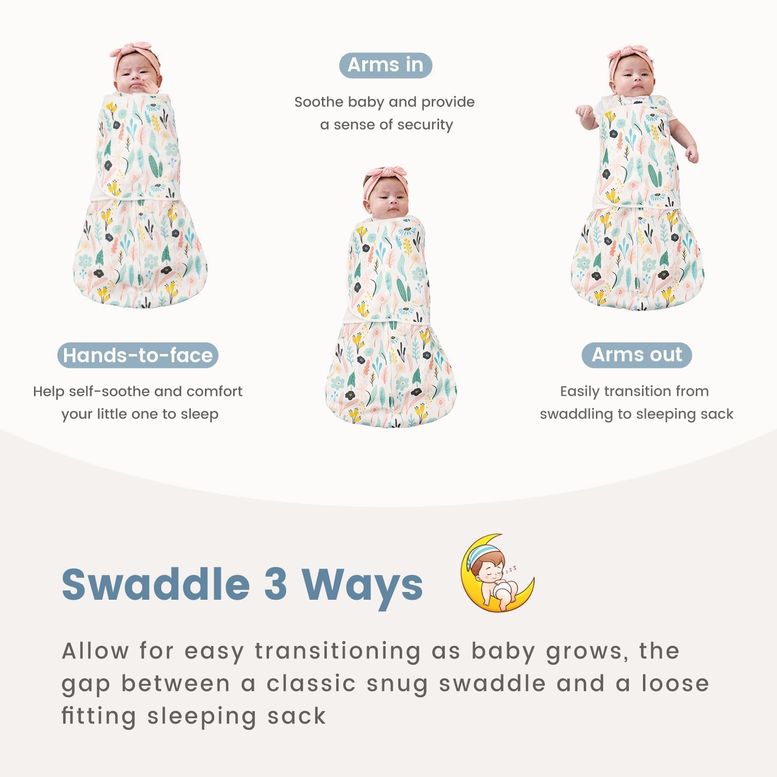 ZIGJOY Newborn Sleeping Bag 1.0 TOG 2 Pack Swaddle Wrap Baby Swaddle Sleeping Bag 100% Cotton Baby Wearable Blanket for New born Infant Boy Girl Grows 0-6 Months - Image 4