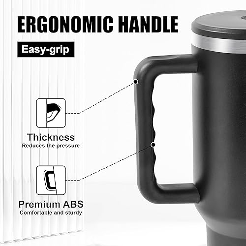 Miniatura 5 de FECBK Vaso de 40 onzas con asa y popote que se mantiene frío durante 34 horas, a prueba de fugas, doble pared aislada al vacío, taza de viaje grande