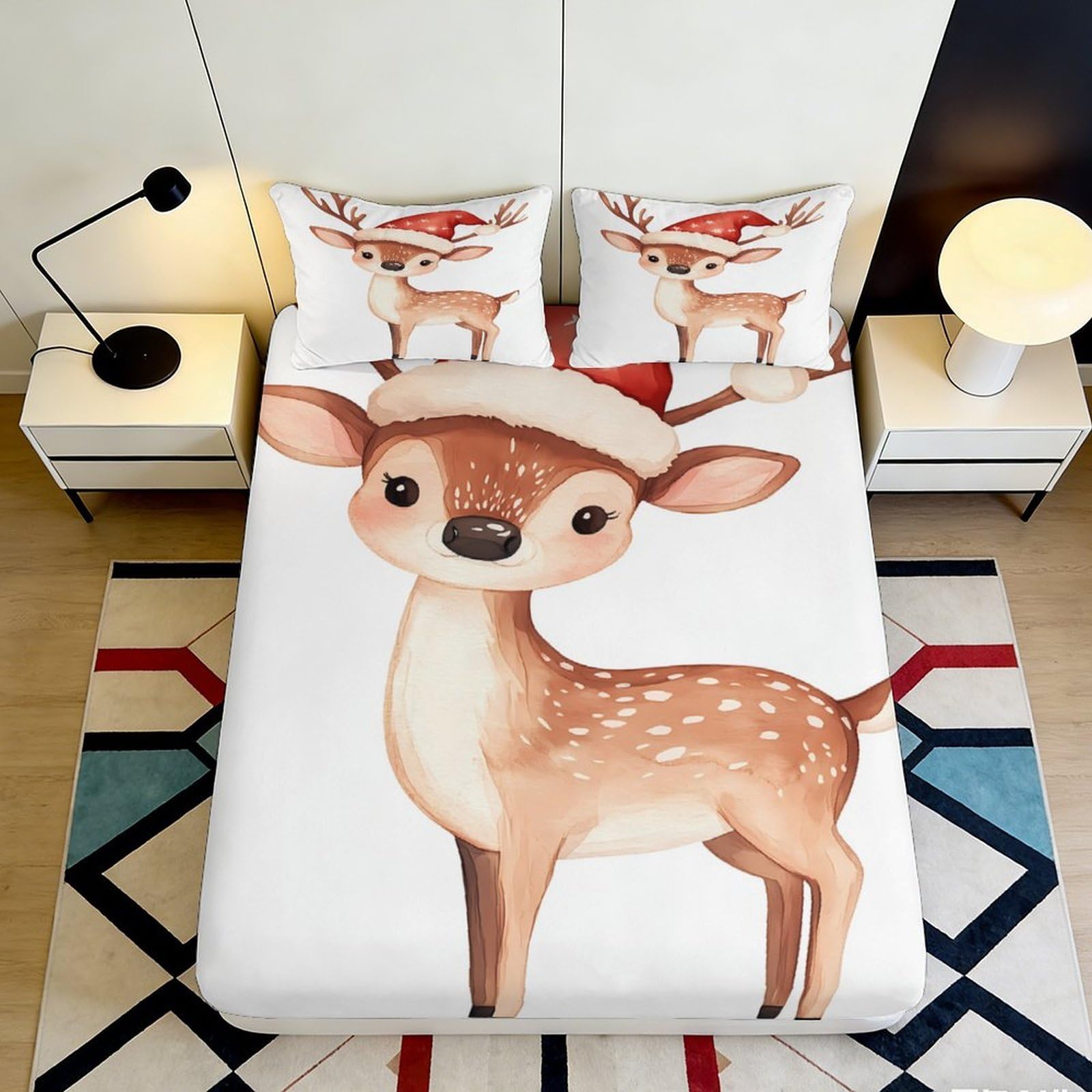 Pnayamiorkfel Style-6 3D Printed Christmas Reindeer Fitted Sheet Microfiber Soft Cartoon Elk Mattress Cover For Bedroom Guest Room Decor 90X200x25cm