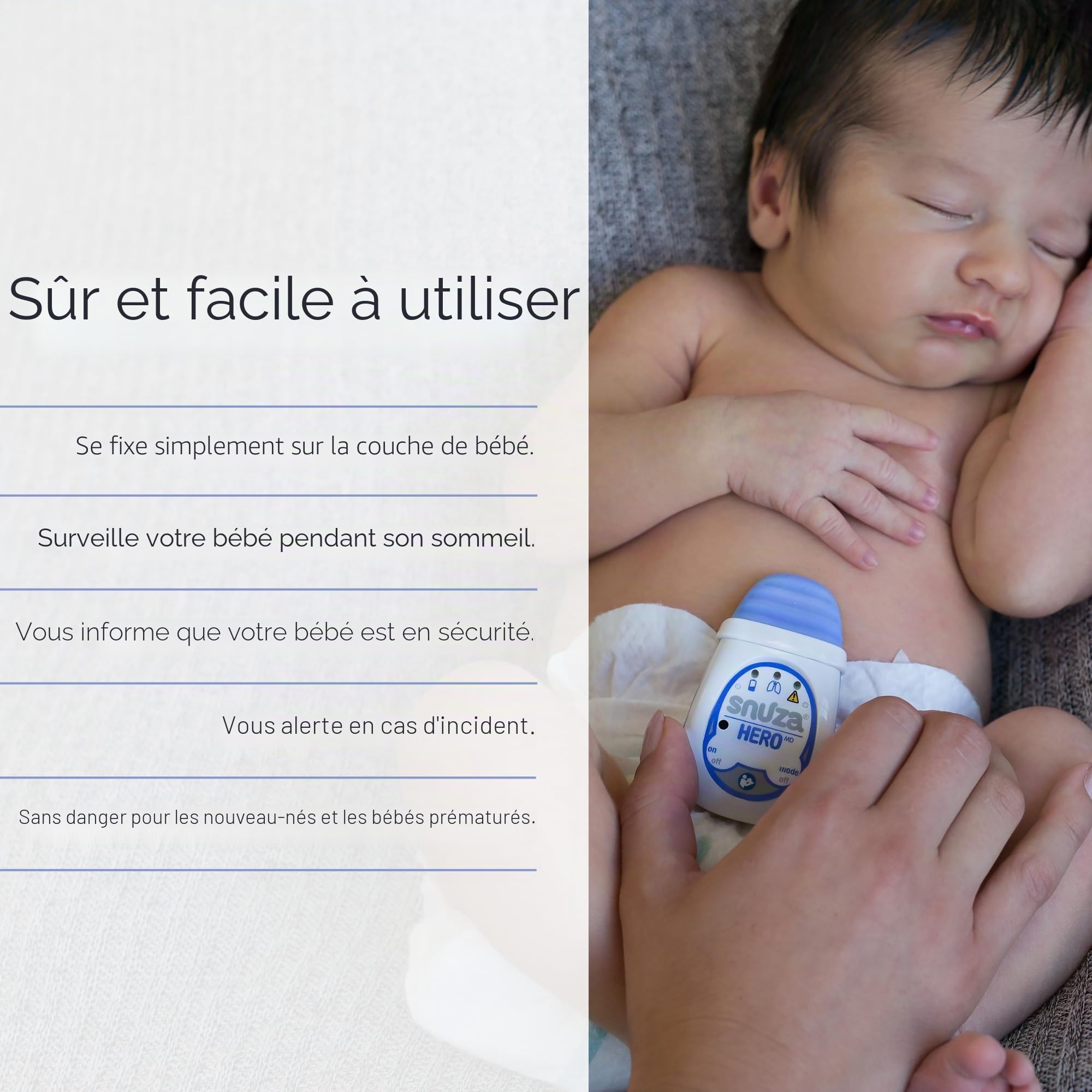 Snuza Hero MD Moniteur bébé – Avec fonction d'alarme et de notification – Sans fil et portable – Moniteur bébé pour un sommeil plus paisible pour votre bébé