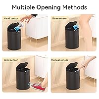 Vista 6 de Basurero de baño con tapa de acero inoxidable de 2.6 galones, bote de basura automático para baño, dormitorio, cocina, oficina Negro