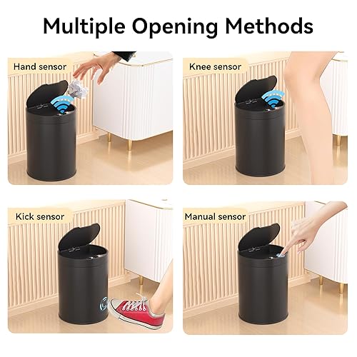 Miniatura 6 de Basurero de baño con tapa de acero inoxidable de 2.6 galones, bote de basura automático para baño, dormitorio, cocina, oficina