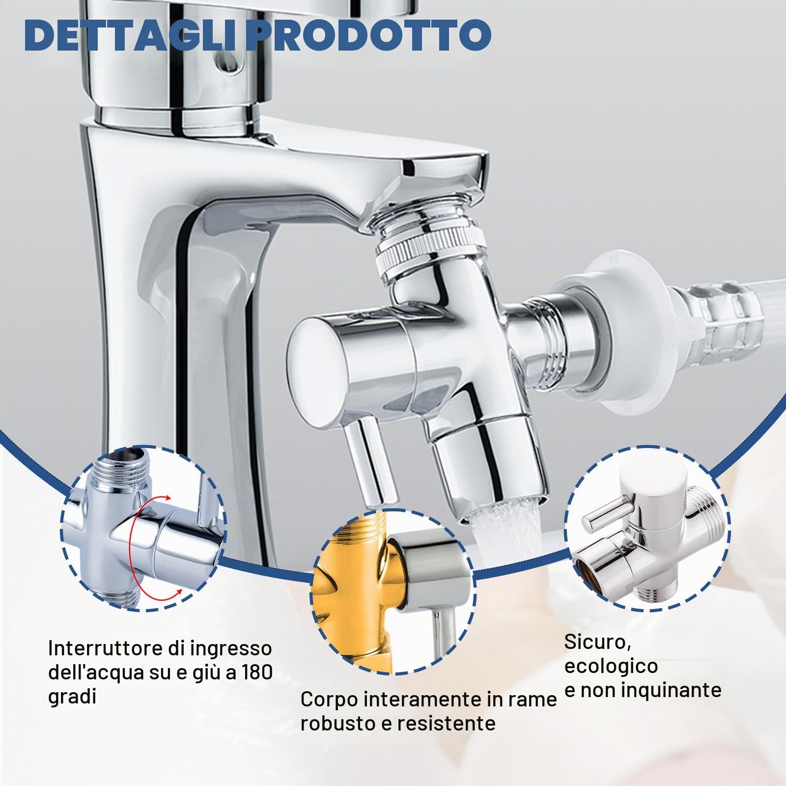 Deviazione Doccia 3 Vie in Ottone Cromato, Adattatore a T, valvola per Braccio Doccia con Sigillo in Gomma, Facile da installare, 1 Ingresso Acqua, 2 uscite, Compatibile con Doccia Fissa e d