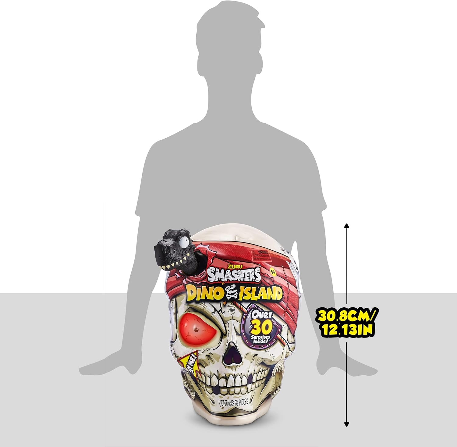 Smashers Dino Island Giant Skull by ZURU - Includes 30+ Surprises, Kids Toys Filled with Mini Dinosaur Toys, Slime, Sand, Eggs, Figurines and More (Megalodon Shark), Ages 5+