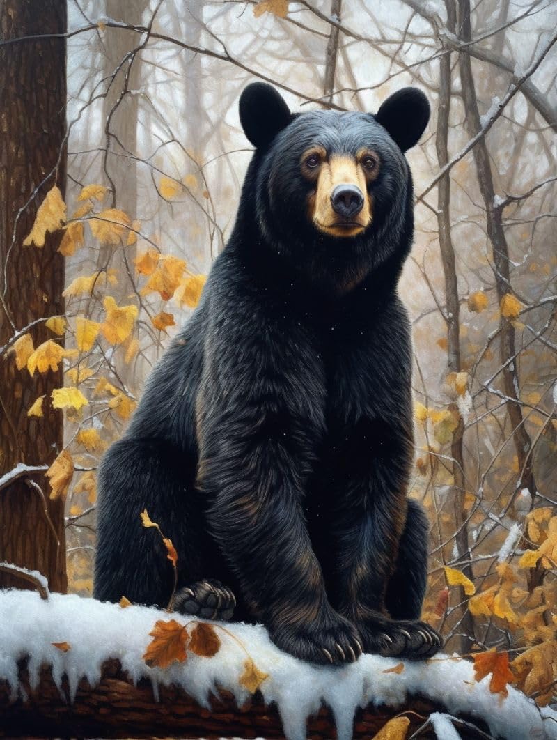 Black Bear in Autumn 11ct Counted Cross Stitch Stamped Pre Printed Cross Stitch Embroidery Kits for Adults Starter DIY Embroidery Needlework Kit with Patterns 40×50cm(w-r158)