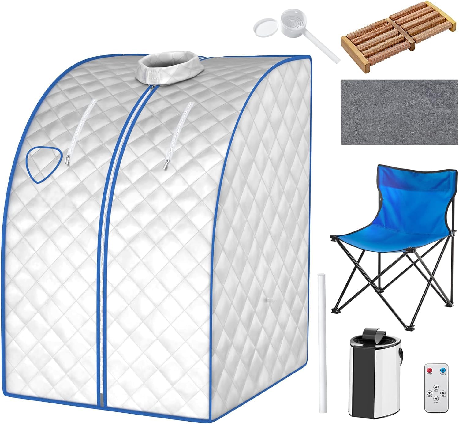 RELAX4LIFE Mini Sauna de Vapor 3L con Temporizador 15-90min y Temperatura Ajustable en 9 Niveles, Sauna Portátil 1000 W con Mando a Distancia y Múltiples Accesorios (Plateado)