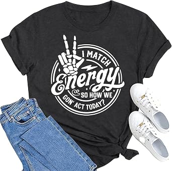 MAIHUN Women I Match Energy Shirt Funny Skeleton Hand Tshirt Inspirational Power Tee Tops
