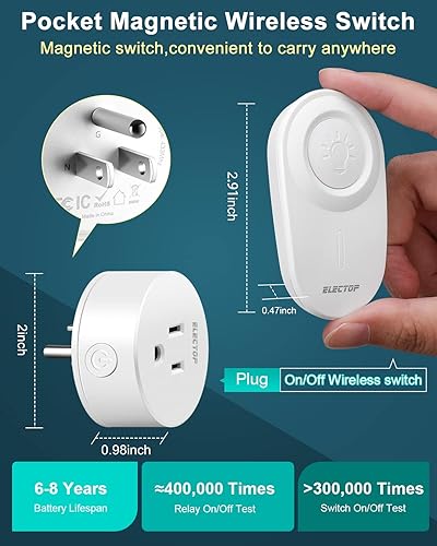 Miniatura 3 de ELECTOP - Toma de corriente de control remoto, interruptor de alimentación inalámbrico de 15 A1500 W, sin cable, interruptor eléctrico de largo