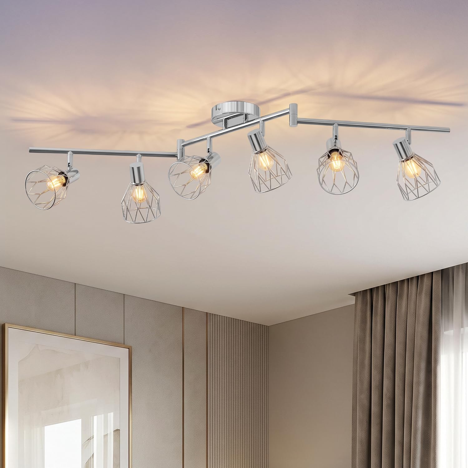 ANWIO Kitchen Lights Ceiling,6 Way Silver Lounge Industrial Wall Lights-Adjustable SpotLights Ceiling Lights Wire Cage with E14 Base, Light Fittings Ceilings for Kitchen Living Room(NO Bulbs) — image 1