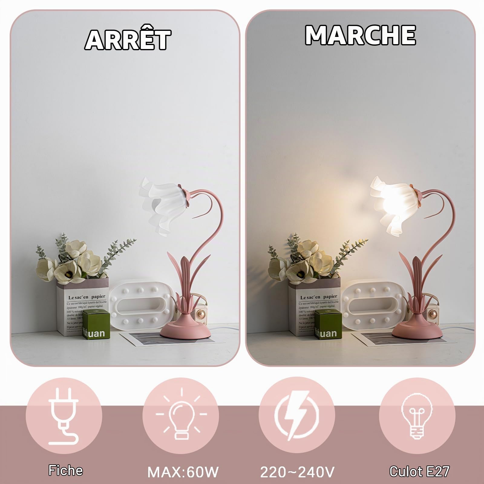 Les Filles Lampe De Chevet,Dimmable Lampe De Bureau Col De Cygne Avec Muguet Acrylique Abat Jour,Lampe De Lecture Pour Chevet D'éTude De Chambre à Coucher Dortoir,Lampe Bureau Enfant Rose
