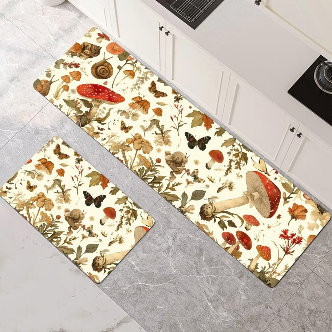 Alfombras de cocina de diseño con champiñones para un suelo limpio en tu hogar