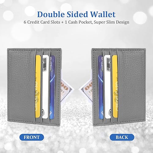 Miniatura 4 de URAQT Cartera para tarjetas de crédito, cartera ultrafina de cuero con bloqueo RFID, delgado y minimalista, protector de tarjeta de crédito,