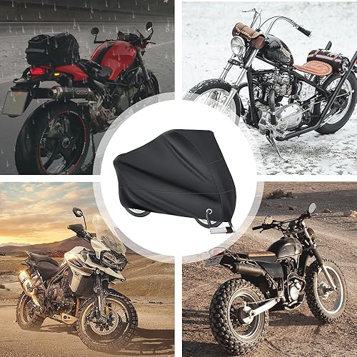 Miniatura 7 de Funda universal para motocicleta con agujeros de bloqueo y bolsa de almacenamiento, protección completa, fundas impermeables para almacenamiento al