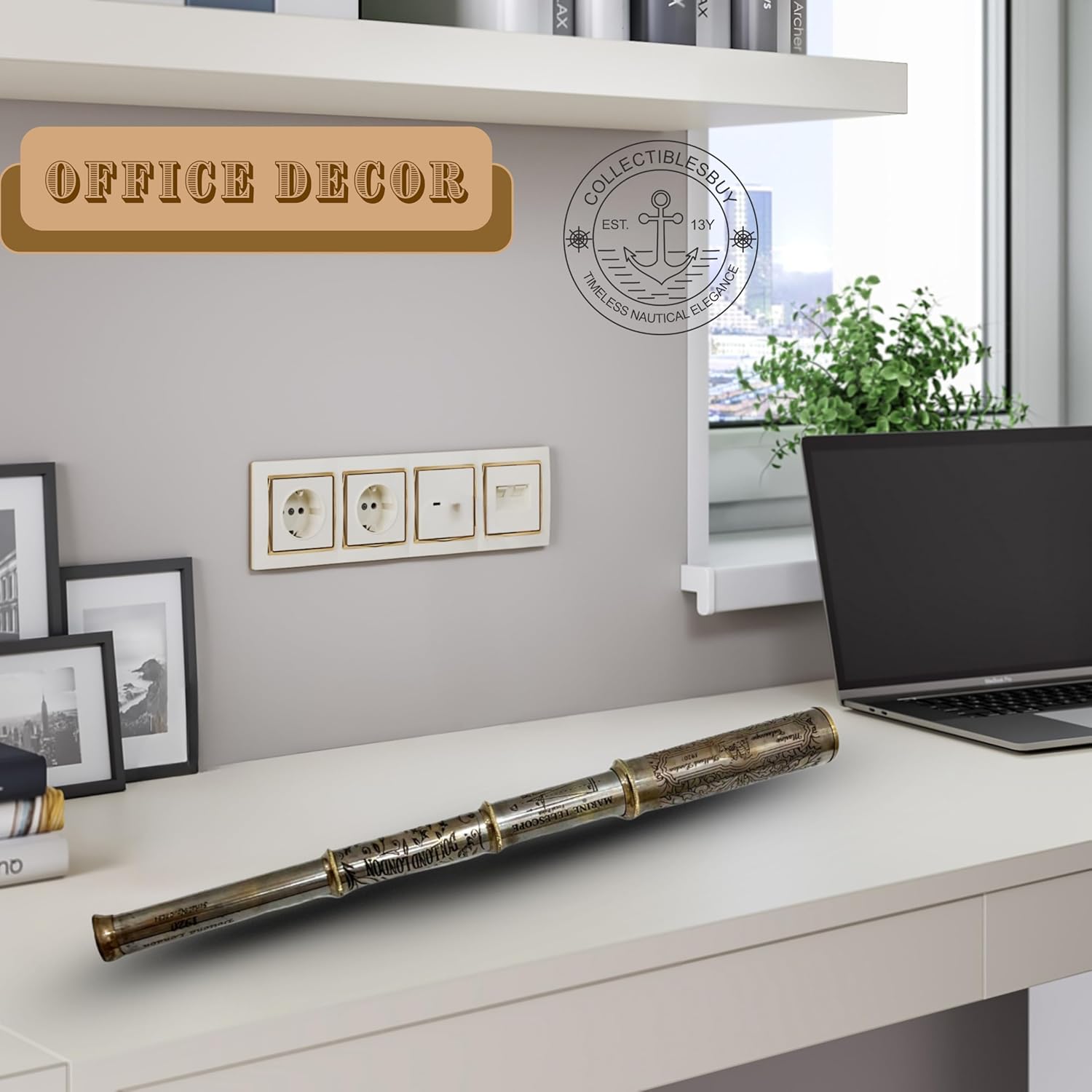 Vintage Brass Spyglass Telescope Handheld Marine Pirate Scope, Clear Vision, Functional Antique Decor for Home, Office & Outdoor Adventure