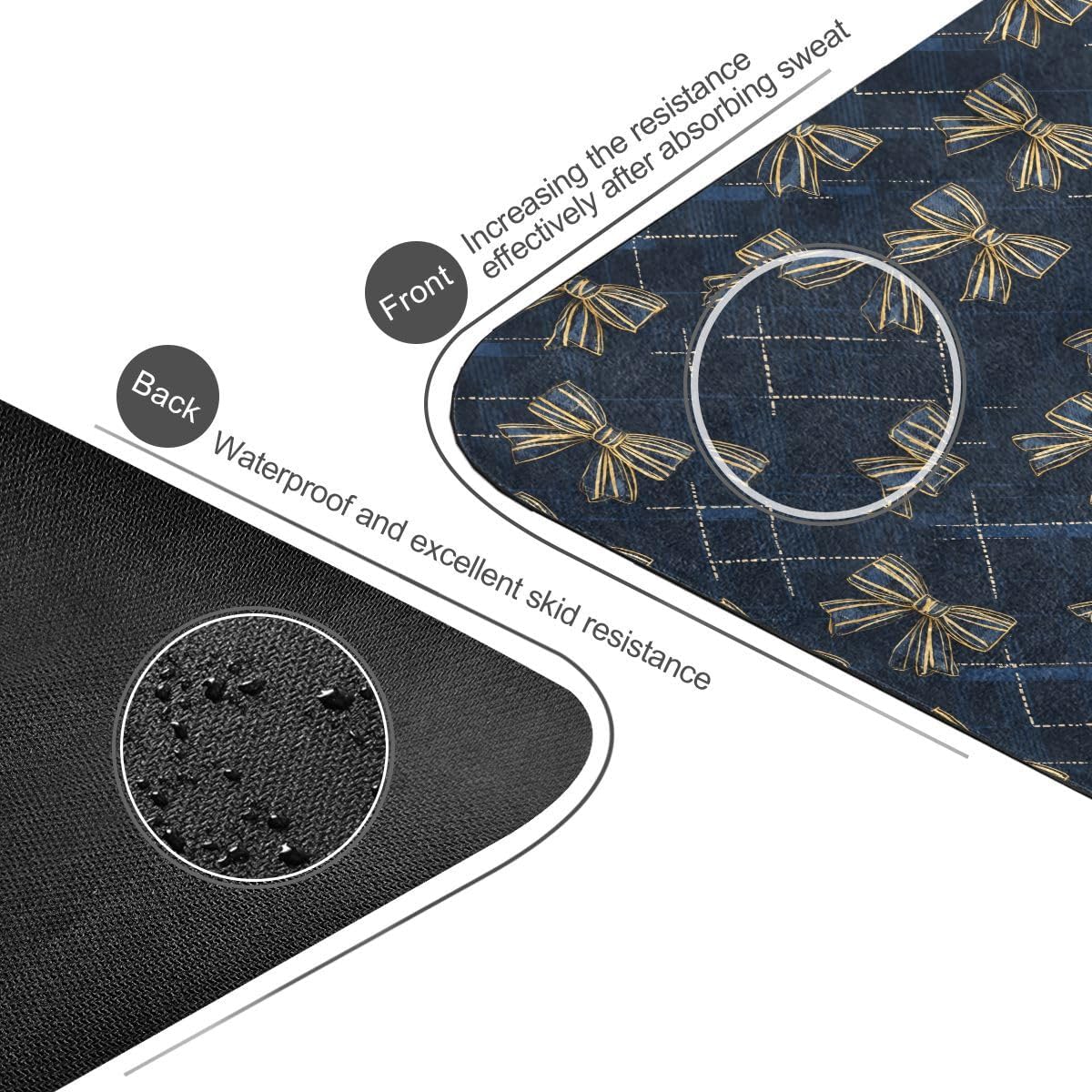 ALAZA Gloden Bow Blue Plaid Pattern Yoga Mat Non Slip Fitness Exercise Mat, Workout Mat for Yoga, Pilates and Floor Exercises