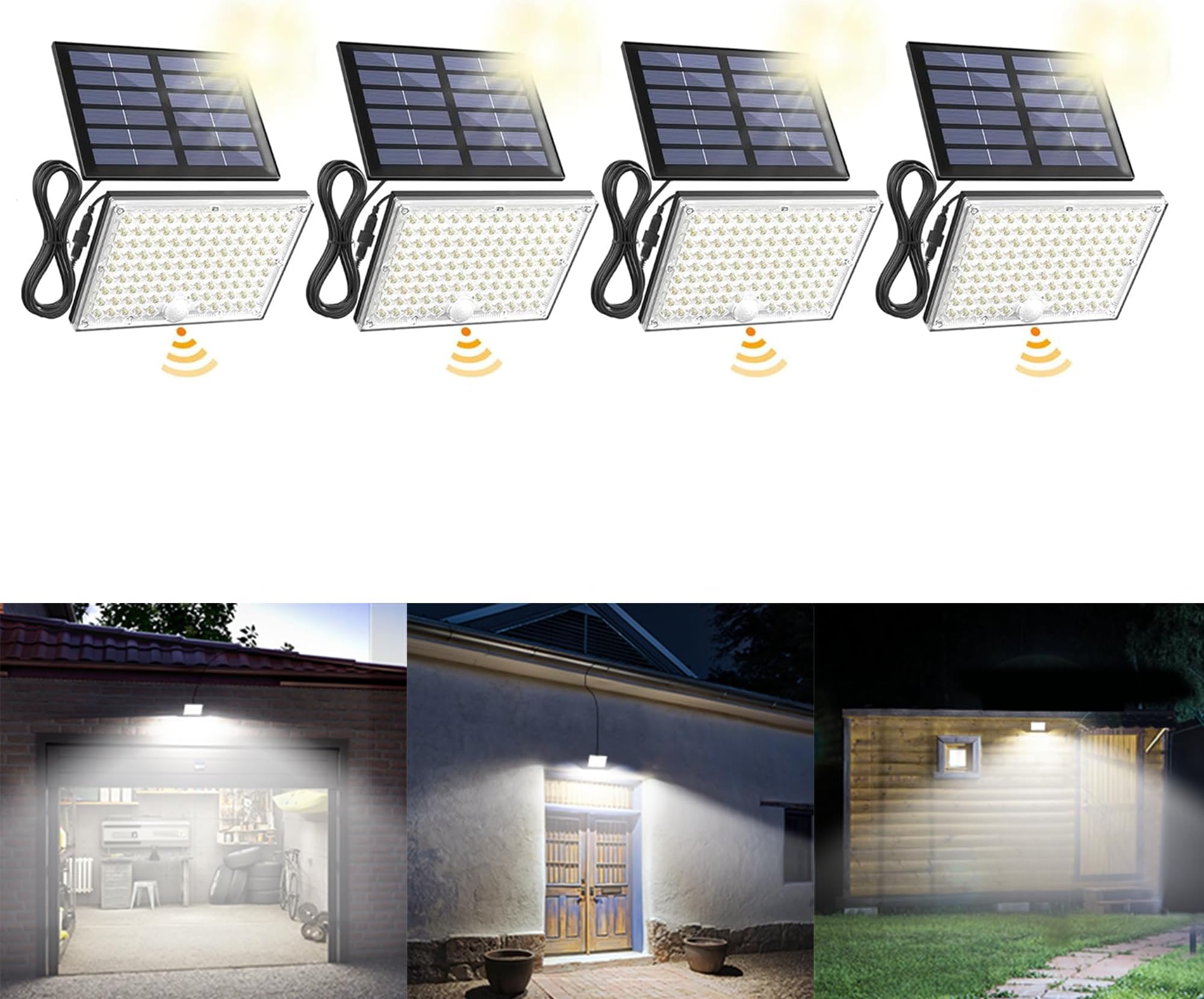 SUPERDANNY Solar Outdoor Flood Lights with 113 Bright LEDs, Motion Sensor Dusk to Dawn Outside Flood Lights with 16ft Cable IP65 Waterproof, Security Light for Garden Barn Porch 4 Pack