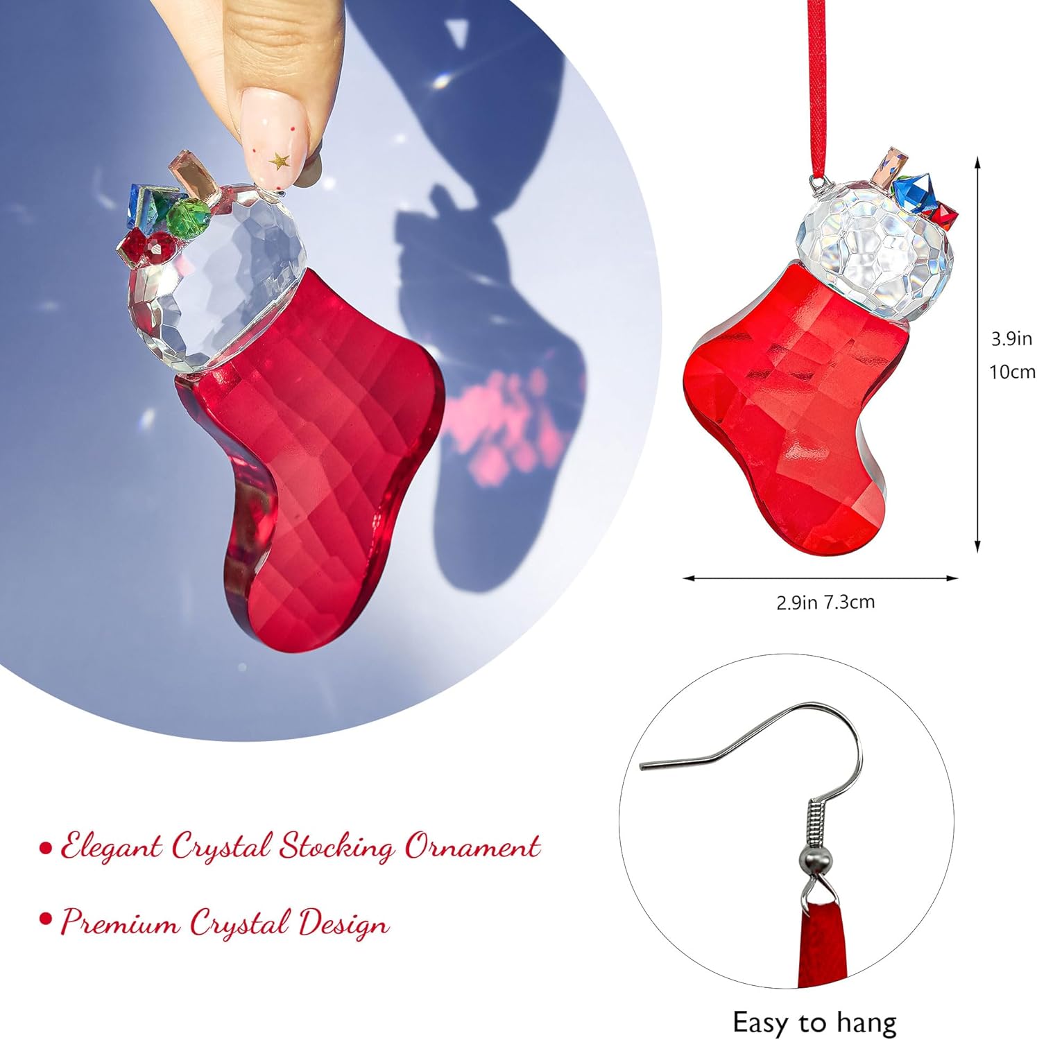 Crystal Christmas Stocking Tree Ornament 2025, 3.9" Glass Stocking Ornaments for Christmas Tree Decoration, Perfect for Festive Home Decor, Xmas Gifts - Image 2