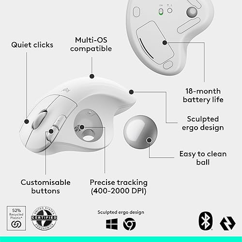 Miniatura 6 de Logitech Ergo M575S Ratón inalámbrico de Trackball, mouse ergonómico inalámbrico con Bluetooth y dongle cifrado, cómodo control de pulgar,