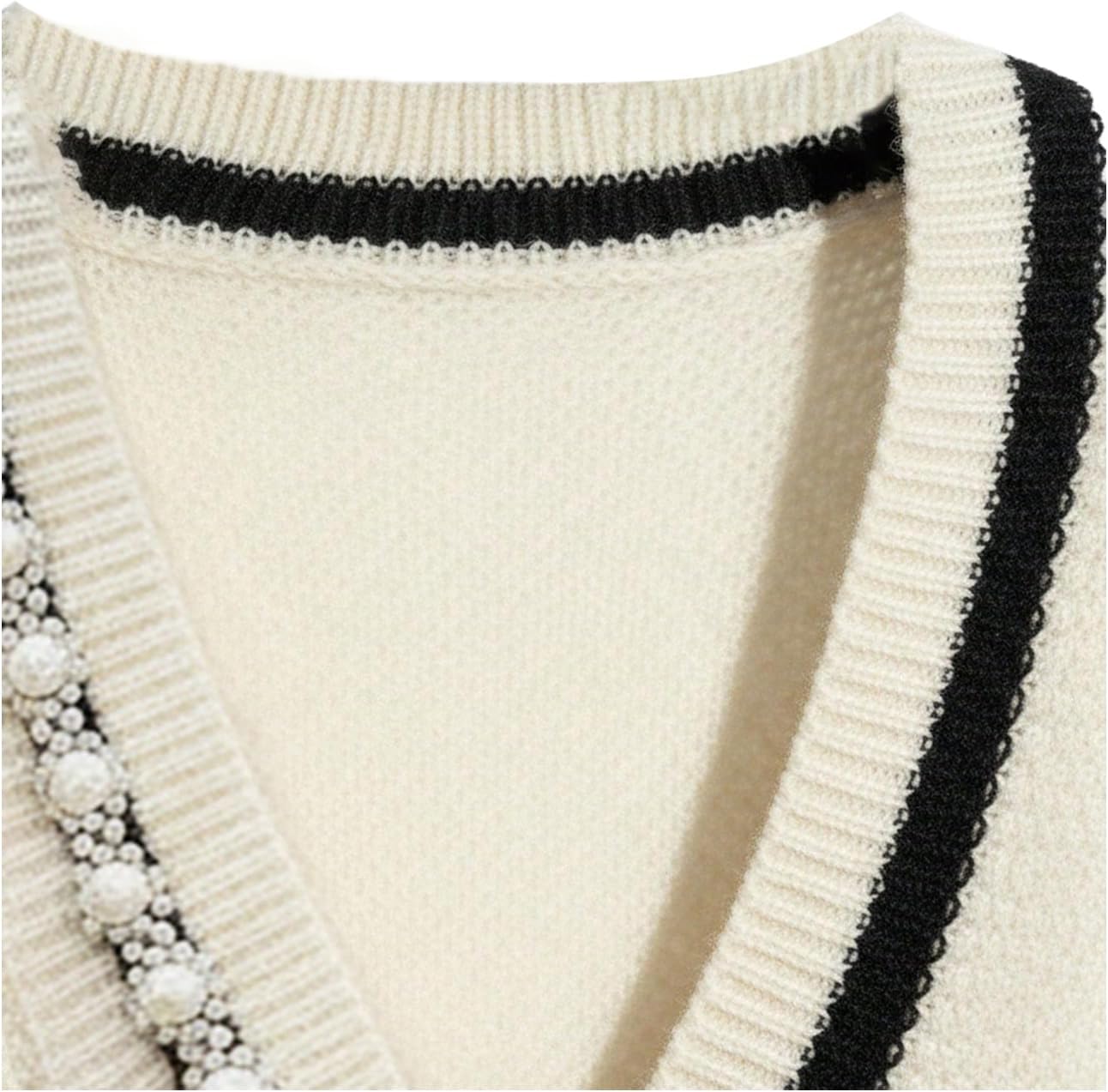 Women's 3 D Floral Pearl Sweater Vest V Neck Sleeveless Knit Vest Elegant Tops - Image 3
