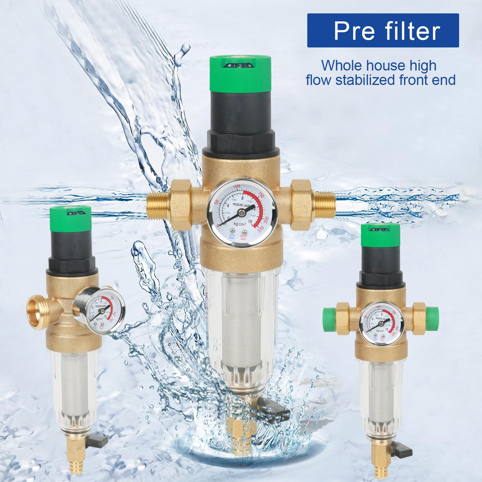 Riduttore di Pressione dell'Acqua Con Manometro e Misuratore, Regolatore Con Filtro Autopulente, Valvola di Riduzione, in Ottone (3/4")