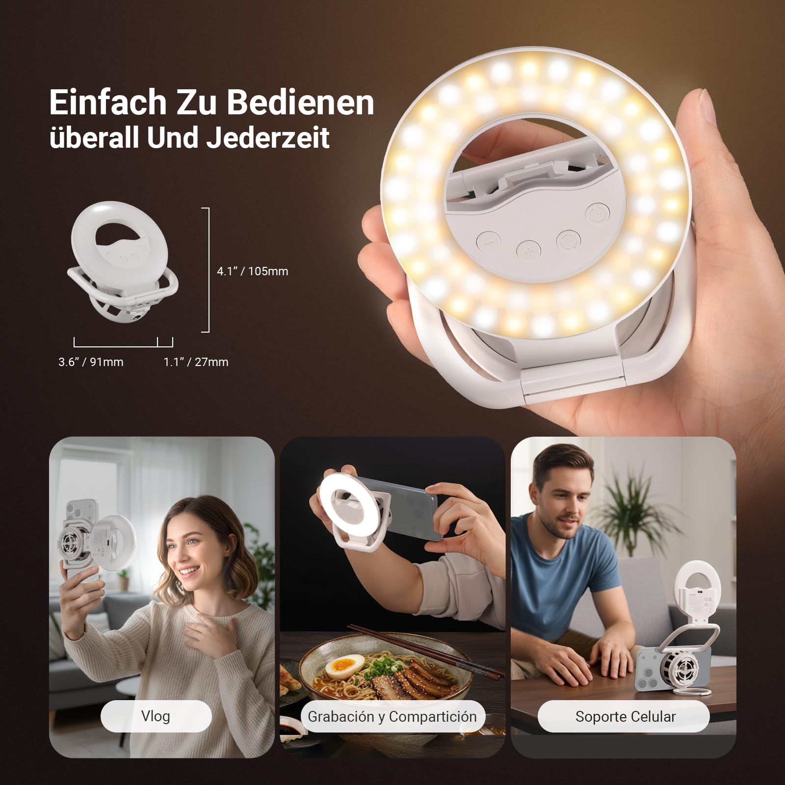 NEEWER Entry Level Version N36 Selfie Ring Light magnética y Enfriador móvil Compatible con MagSafe iPhone, pequeña luz de Relleno LED Plegable Bicolor 4 W 800 mAh CRI80+ para vídeo Maquillaje
